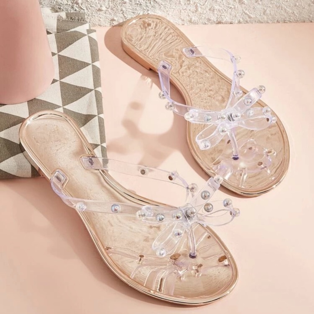 Faux Pearl Decor Flip Flops